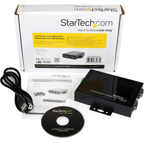 StarTech 2-Port USB to Serial Adapter Hub with COM Retention (Black)
