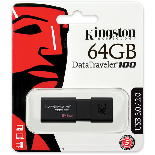 Kingston 64GB Data Traveler 100 G3 USB 3.0 Flash Drive (Black)