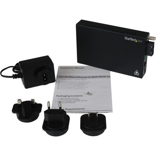 StarTech ET90110SC2 10/100 Mb/s Multi Mode Fiber Media Converter SC 2km (Black)