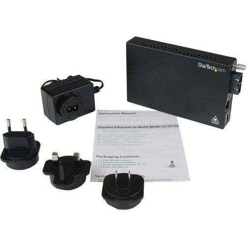 StarTech 1000 Mb/s Gigabit Multi-Mode Fiber Media Converter (SC Connector, Black)