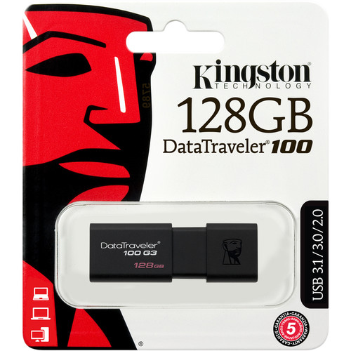 Kingston 128GB Data Traveler 100 G3 USB 3.0 Flash Drive (Black)