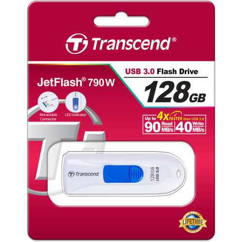 Transcend 128GB JetFlash 790 USB 3.0 Flash Drive (White)