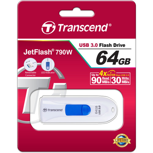 Transcend 64GB JetFlash 790 USB 3.0 Flash Drive (White)