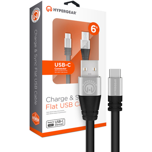 HyperGear Flexi USB 2.0 Type-A to USB Type-C Charge & Sync Flat USB Cable (6', Black)