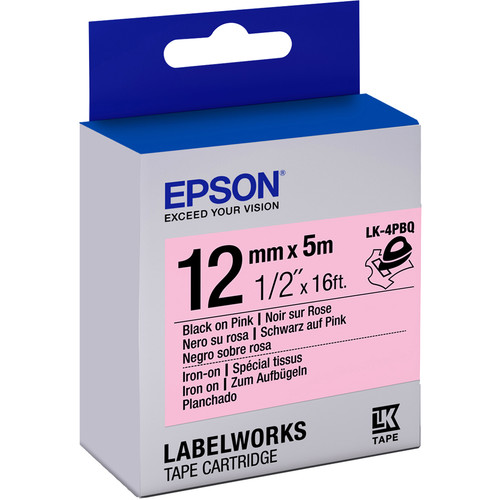 Epson LabelWorks Iron on Fabric LK Tape Black on Pink Cartridge (1/2" x 16')