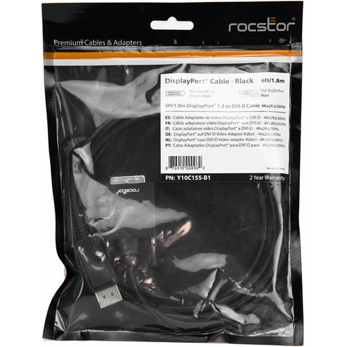 Rocstor DisplayPort 1.2 Male to DVI-D Male Adapter Cable (6')