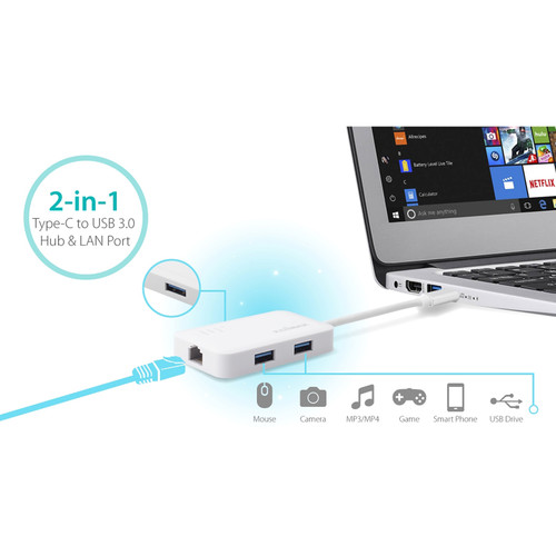 EDIMAX Technology EU-4308 3-Port USB 3.1 Gen 1 Multi-Adapter Hub with Gigabit Ethernet