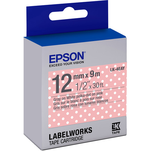 Epson LabelWorks Standard LK Tape Gray on Pink Polka Dot Cartridge (1/2" x 30')