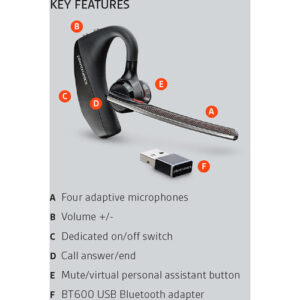 Plantronics Voyager 5200 UC Bluetooth Headset System with USB Type-A Adapter