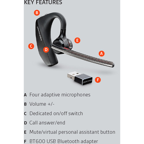Plantronics Voyager 5200 UC Bluetooth Headset System with USB Type-A Adapter
