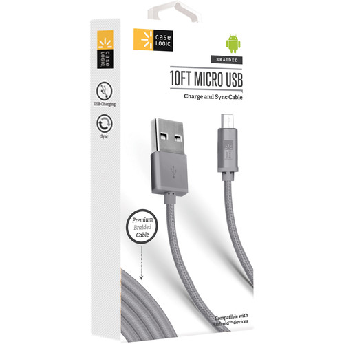 Case Logic Braided Micro-USB to USB Type-A Cable (10', Gray)