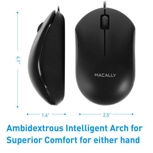 Macally 3-Button USB Wired Optical Mouse for Mac and PC (Black)