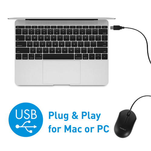 Macally 3-Button USB Wired Optical Mouse for Mac and PC (Black)