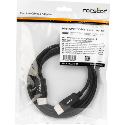 Rocstor DisplayPort 1.2 Cable with Latches (6')