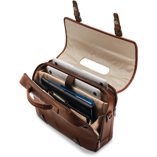 Samsonite Classic Leather Flapover Laptop Briefcase (Cognac)