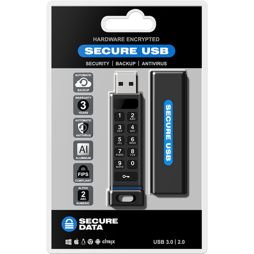 SecureData 32GB SecureUSB KP 256-Bit Encrypted USB 3.0 Flash Drive