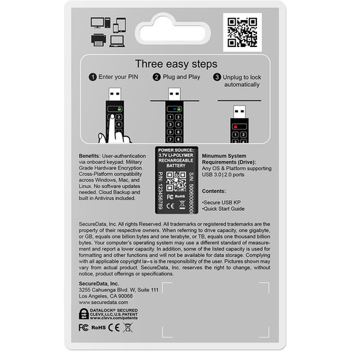 SecureData 32GB SecureUSB KP 256-Bit Encrypted USB 3.0 Flash Drive