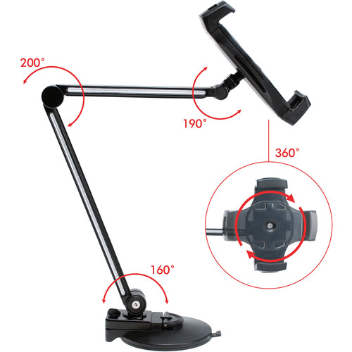 CTA Digital Ultra-Light Arm Mount with Clamp and Suction Base for Tablets and Smartphones