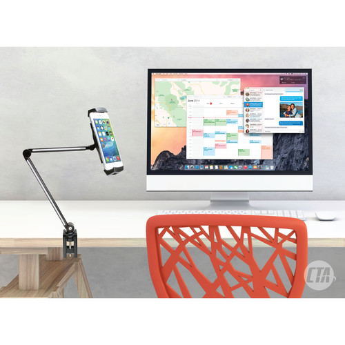 CTA Digital Ultra-Light Arm Mount with Clamp and Suction Base for Tablets and Smartphones