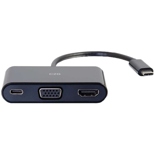 C2G USB Type-C to HDMI and VGA Adapter with Power Delivery (Black)