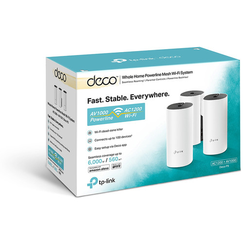 TP-Link Deco P9 AC1200+AV1000 Wireless Dual-Band Powerline Mesh Wi-Fi System (3-Pack)