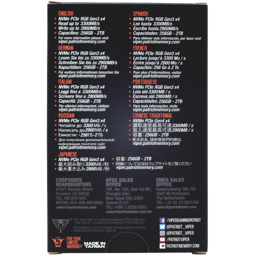 Patriot 256GB VPR100 RGB M.2 2280 PCIe SSD