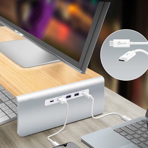 j5create Wood Monitor Stand with Docking Station