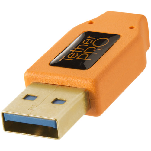 Tether Tools USB 3.0 Type-A Male to Micro-USB Right-Angle Male Cable (15', Orange)