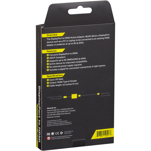 MuxLab DisplayPort 1.2a Male to HDMI 2.0 Female Active Adapter