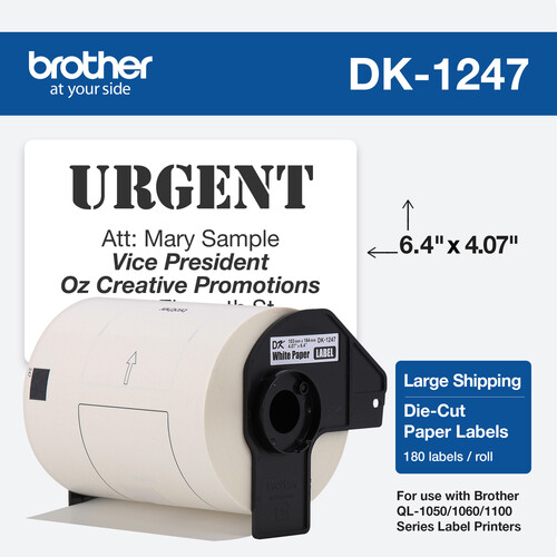 Brother DK1247 Large Shipping White Paper Labels (180 Labels, 4.07 x 6.4