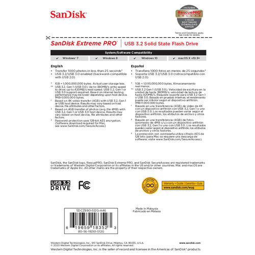 SanDisk 512GB Extreme Pro USB 3.2 Solid State Flash Drive