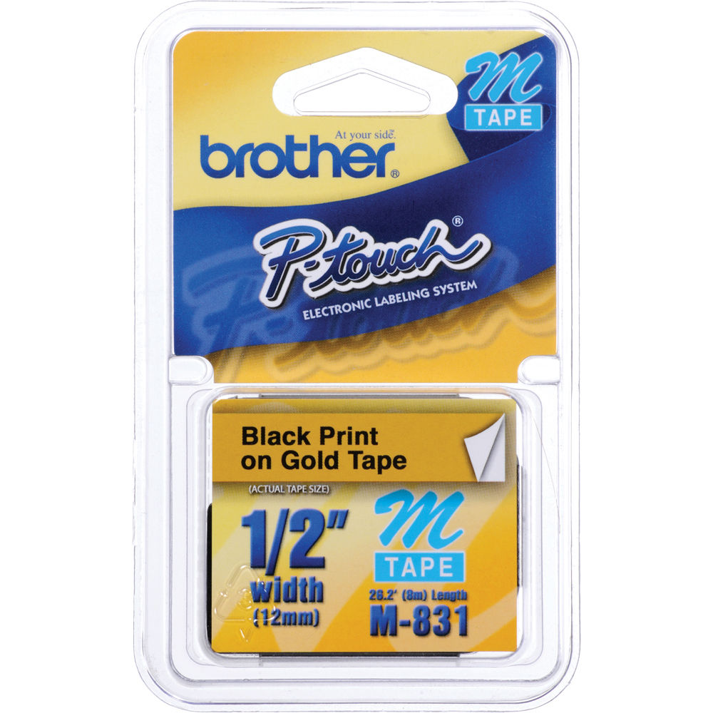 Brother M Labeling Tape (1/2" x 26.2', Black on Gold, One Roll)