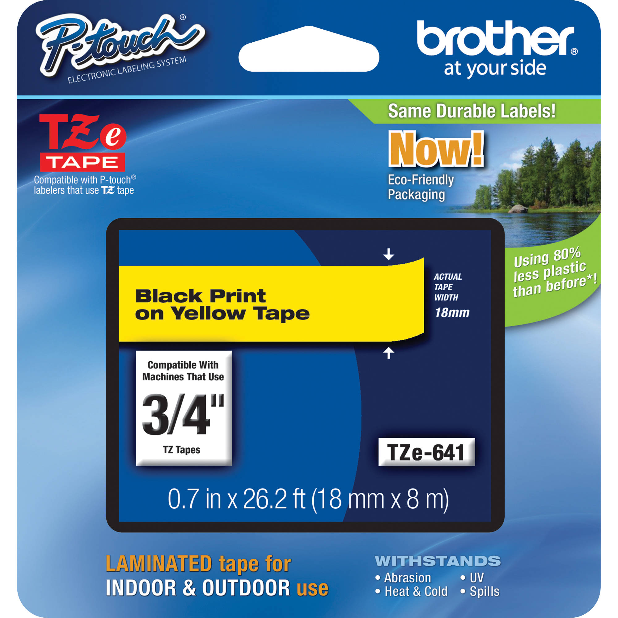 Brother TZe641 Laminated Tape for P-Touch Labelers (Black on Yellow, 3/4" x 26.2')
