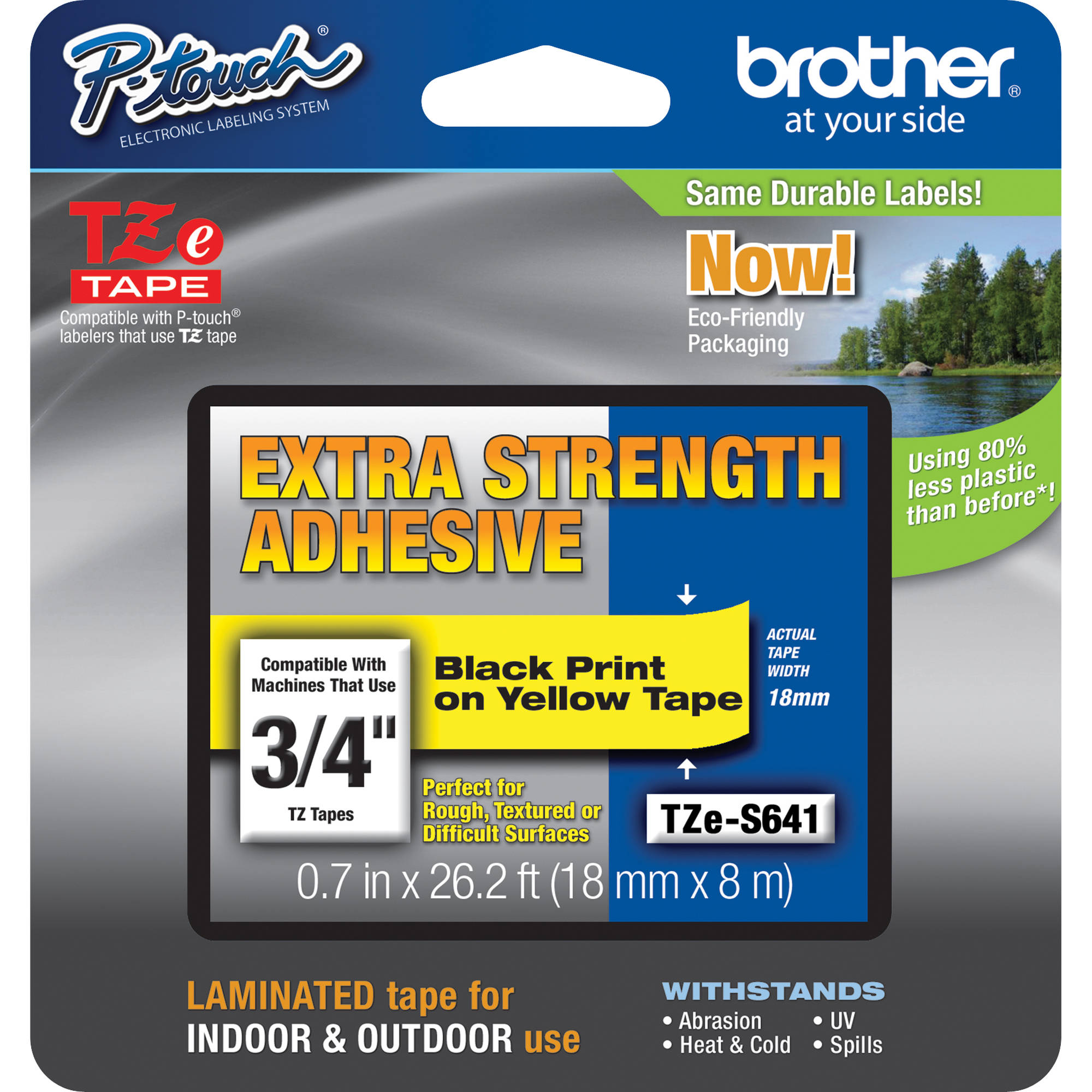 Brother TZeS641 Tape with ExtraStrength Adhesive for P-Touch Labelers (Black on Yellow, 3/4" x 26.2')