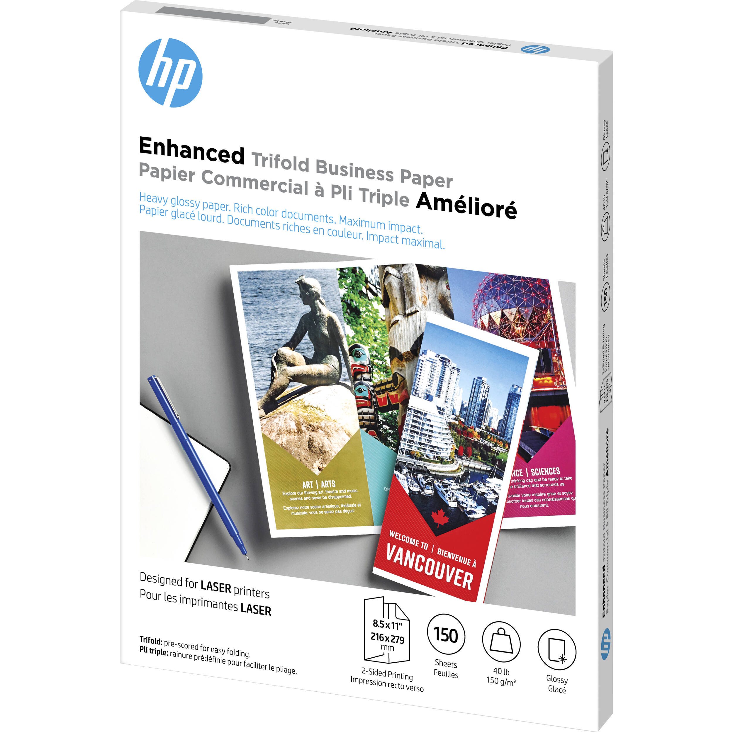 HP Q6612A Laser Glossy Tri-Fold Brochure Paper (Letter, 8.5 x 11", 150 Sheets)