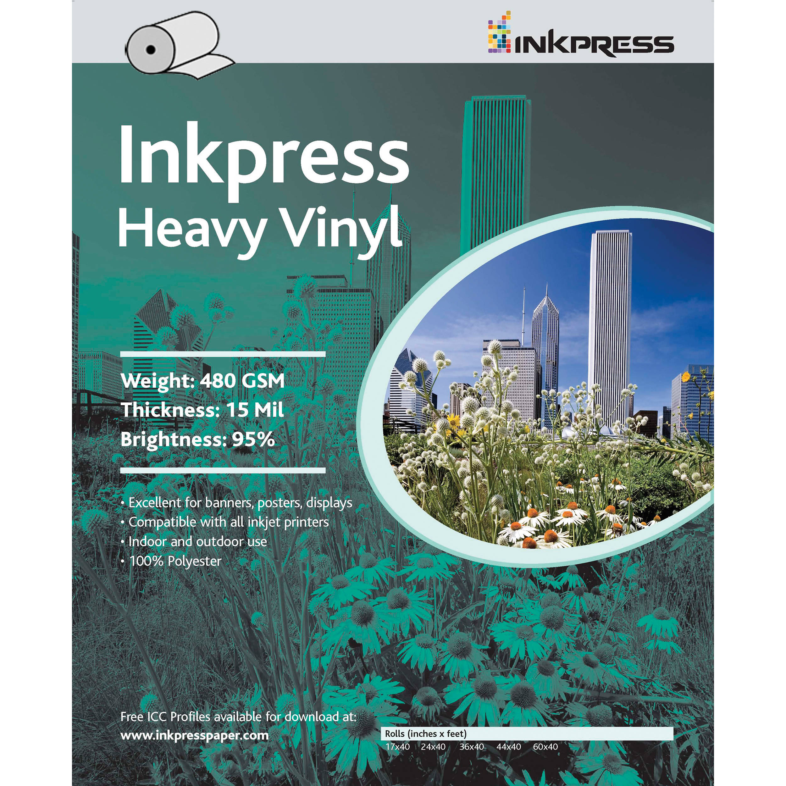 Inkpress Media Heavy Vinyl Paper 480 GSM, 36"x45' Roll