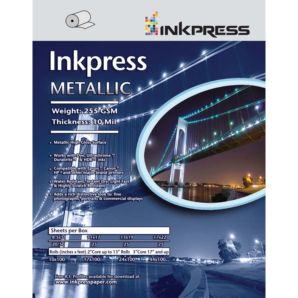Inkpress Media Metallic Photo Paper (255 gsm, 17" x 100' Roll)
