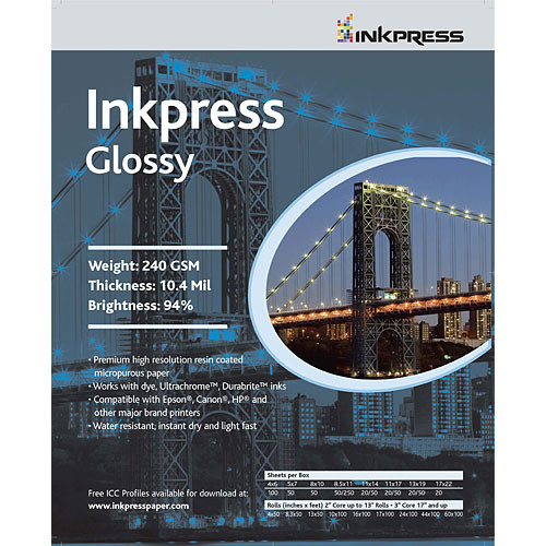 Inkpress Media RC Glossy Inkjet Paper (240gsm) - 17 x 22" (20 Sheets)