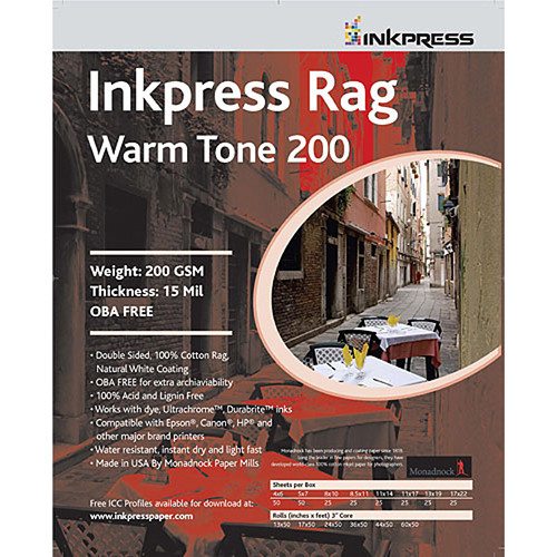Inkpress Media Rag Warm Tone 200 Paper (8.5 x 11", 25 Sheets)