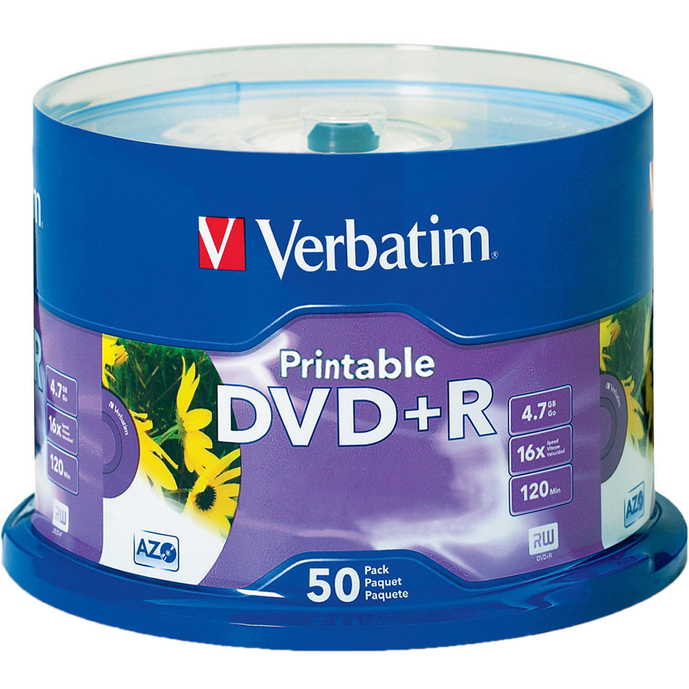 Verbatim DVD+R White Inkjet Printable Recordable Disc (Spindle Pack of 50)