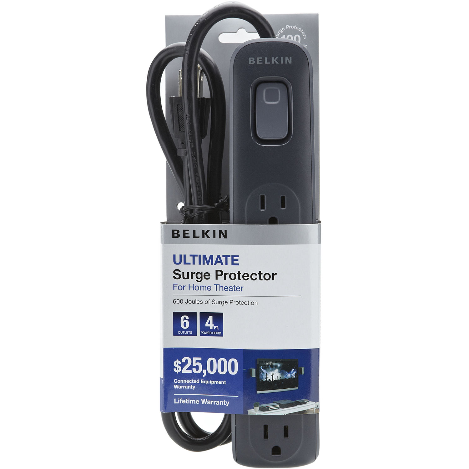Belkin BV106000-04-BLK 6-Outlet Surge Protector with 4' Power Cord (Black)