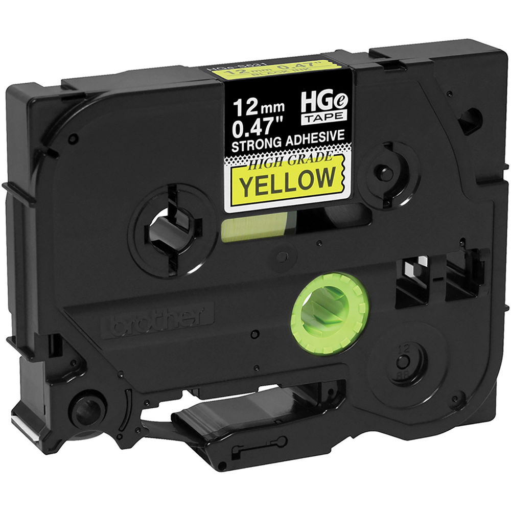Brother Labeling Tape with Extrastrength Adhesive (1/2" x 26.2', Black on Yellow, 5-Pack)
