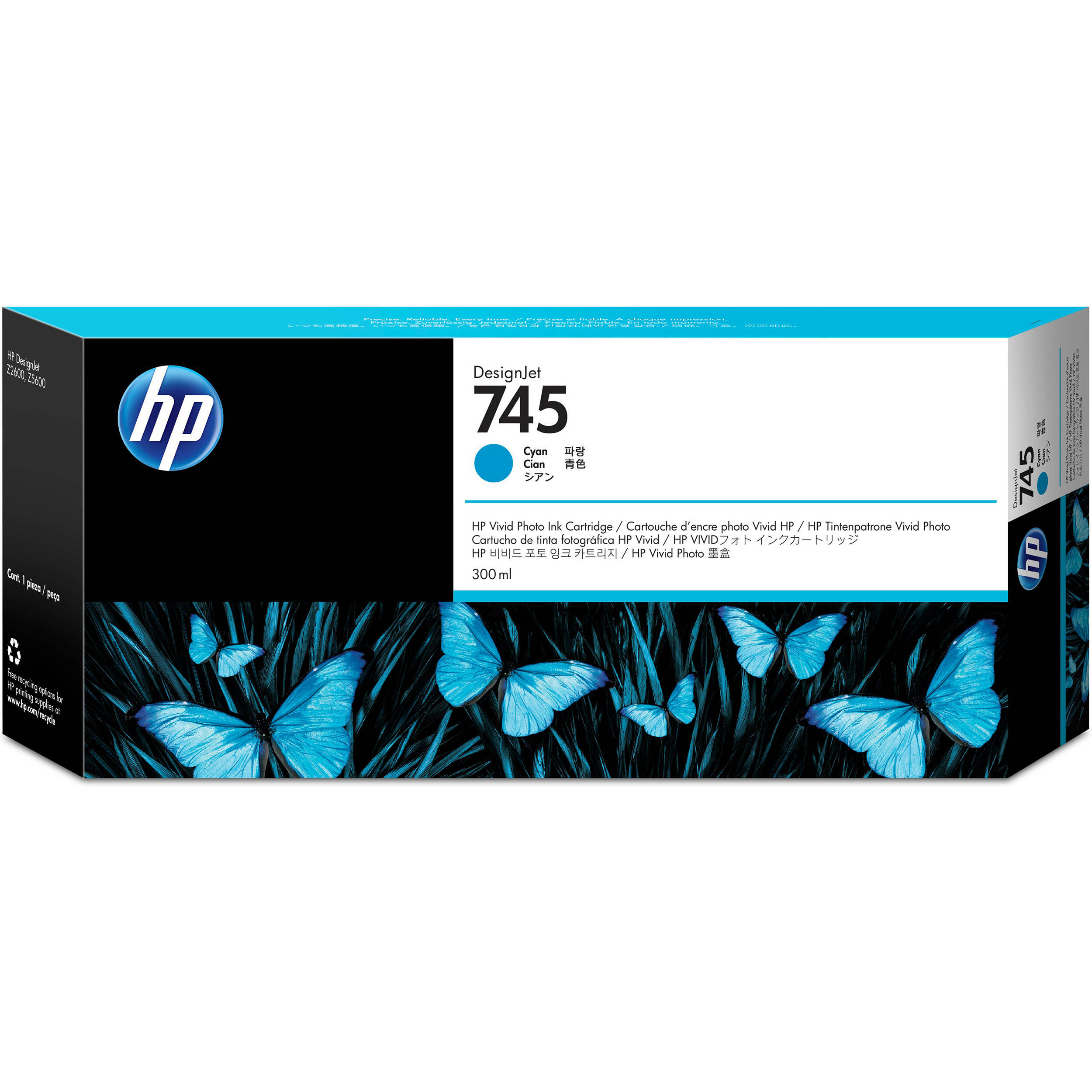 HP 745 DesignJet High-Capacity Cyan Ink Cartridge (300mL)