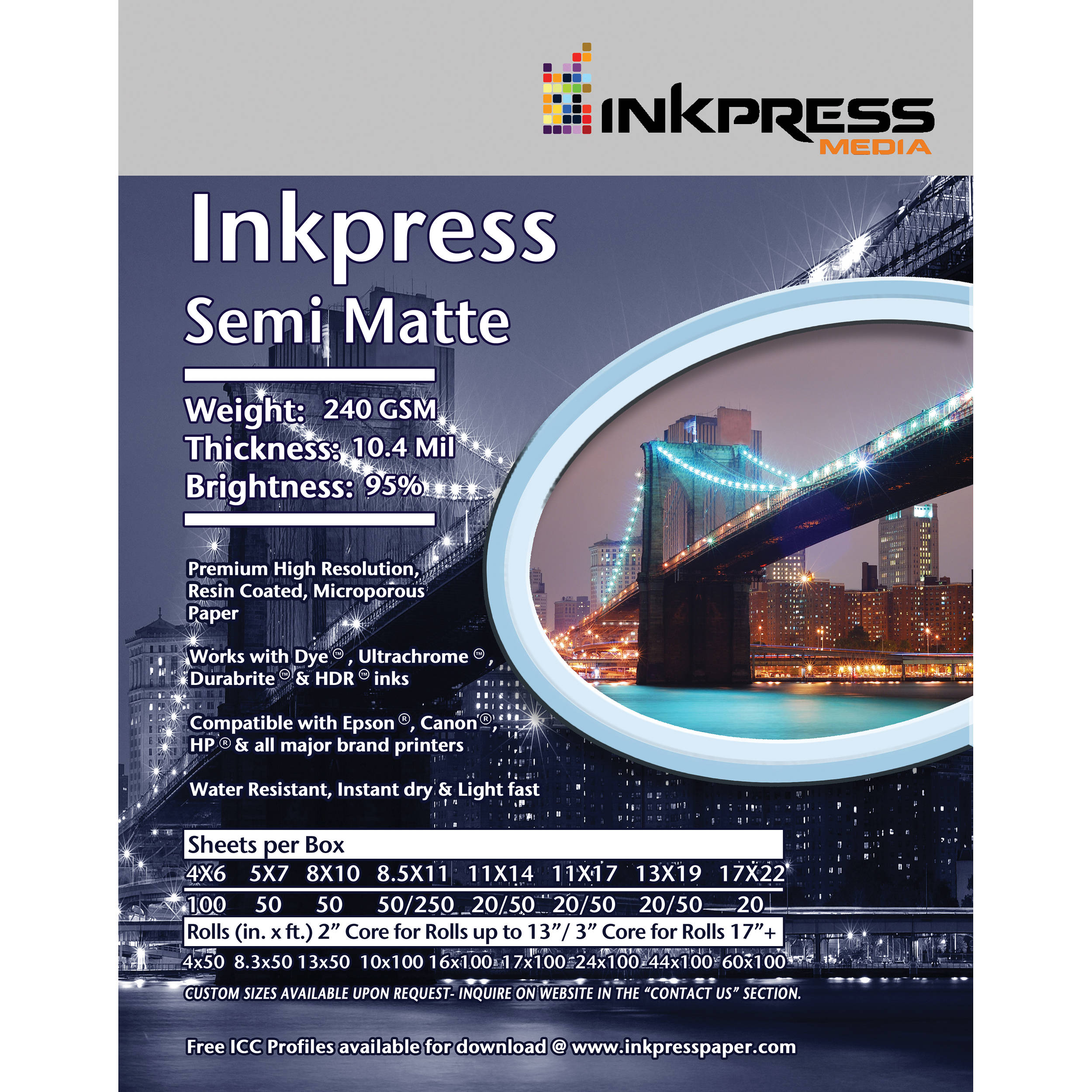 Inkpress Media Semi-Matte 250 Photo Inkjet Paper (13" x 33' Roll)