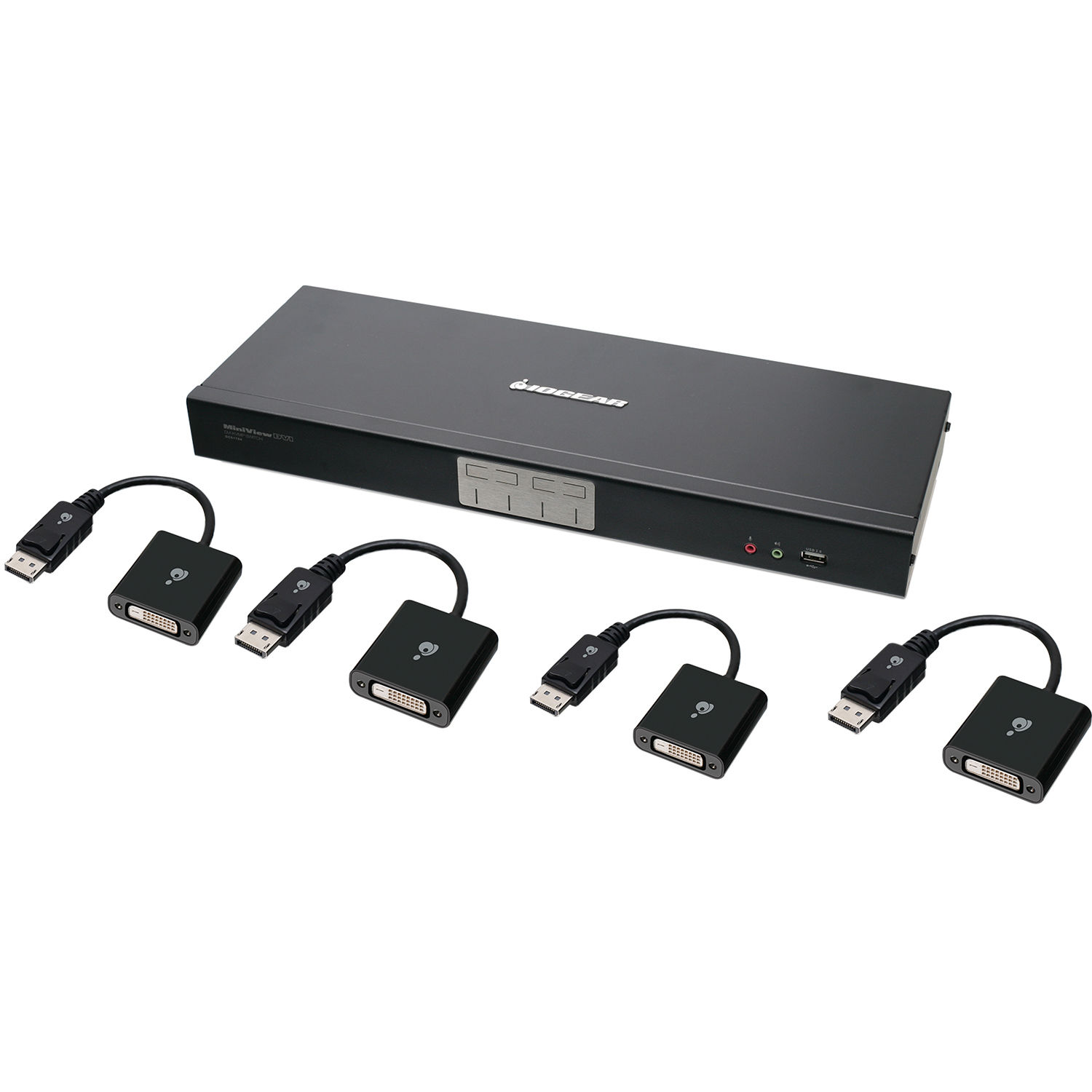 IOGEAR 4-Port Dual Link DVI KVMP Switch with 7.1 Audio Kit with Four DisplayPort Adapters