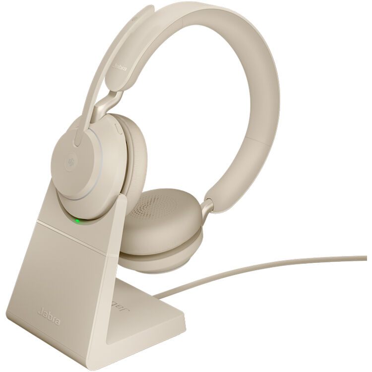 Jabra Evolve2 65 Stereo Wireless On-Ear Headset with Stand (Unified Communication, USB Type-C, Beige)