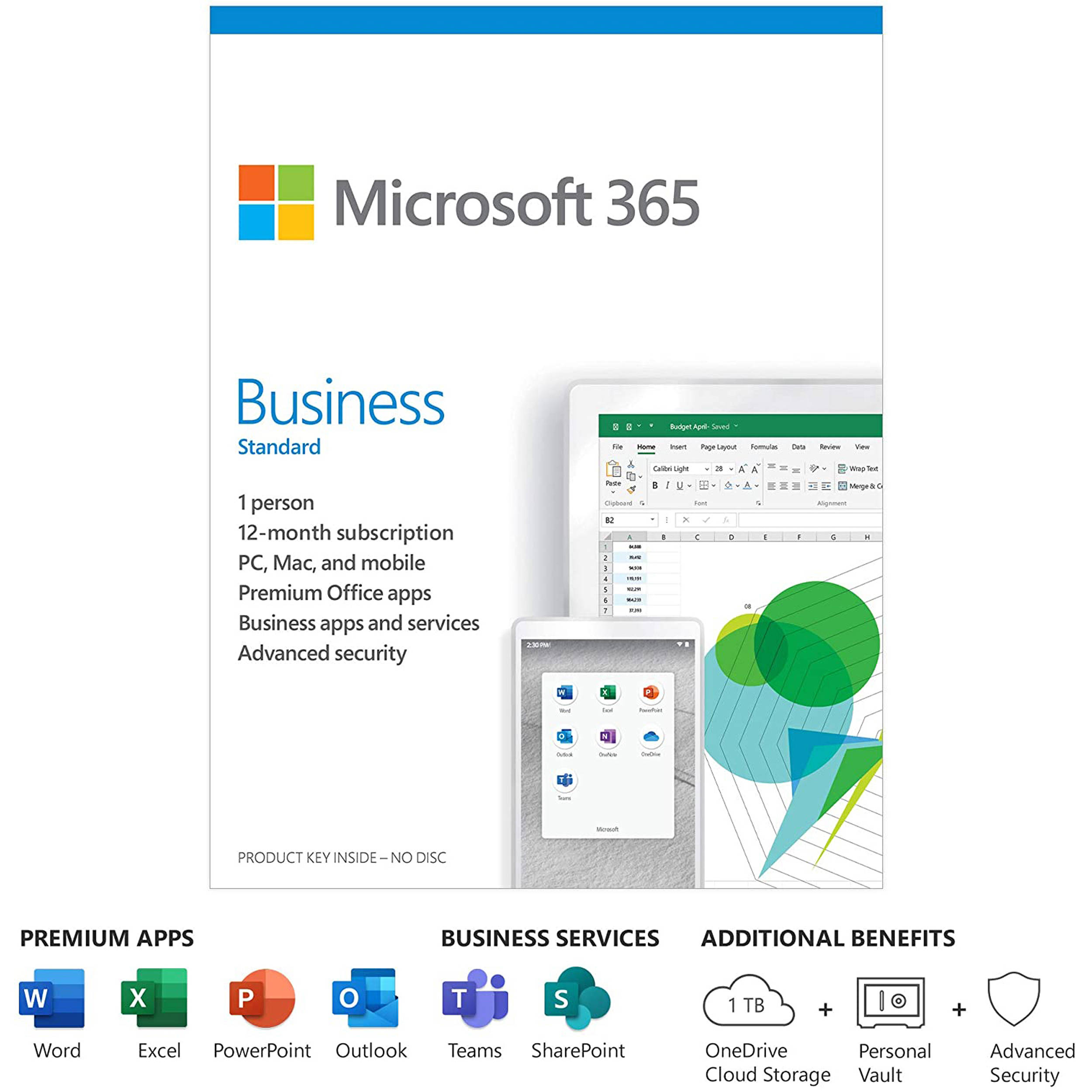 Microsoft 365 Business Standard (1 PC or Mac License / 12-Month Subscription / Product Key Code)
