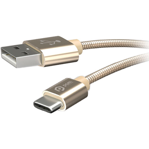 POM GEAR USB Type-C Male to USB Type-A Male Metal Coil Charging Cable (3', Gold)