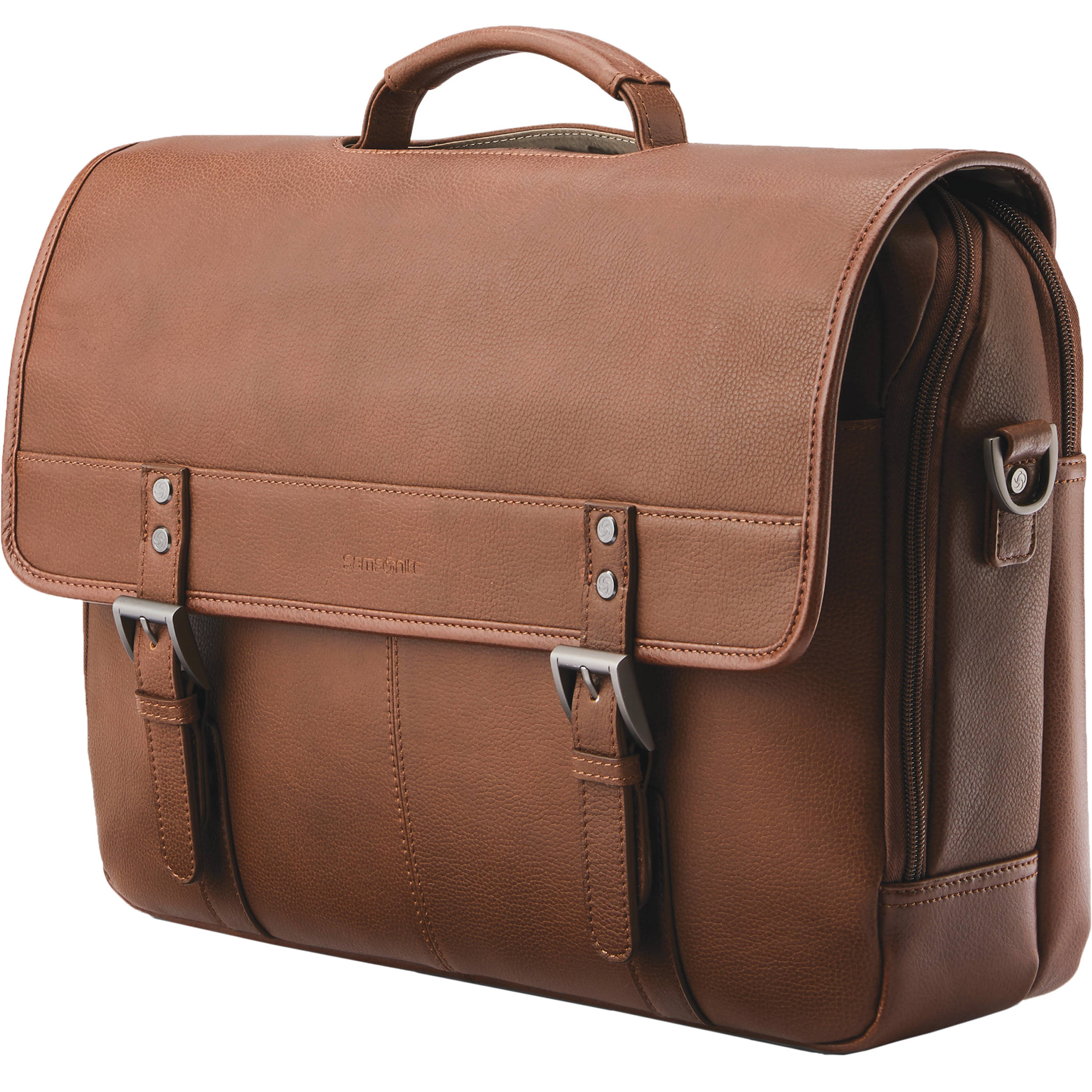 Samsonite Classic Leather Flapover Laptop Briefcase (Cognac)