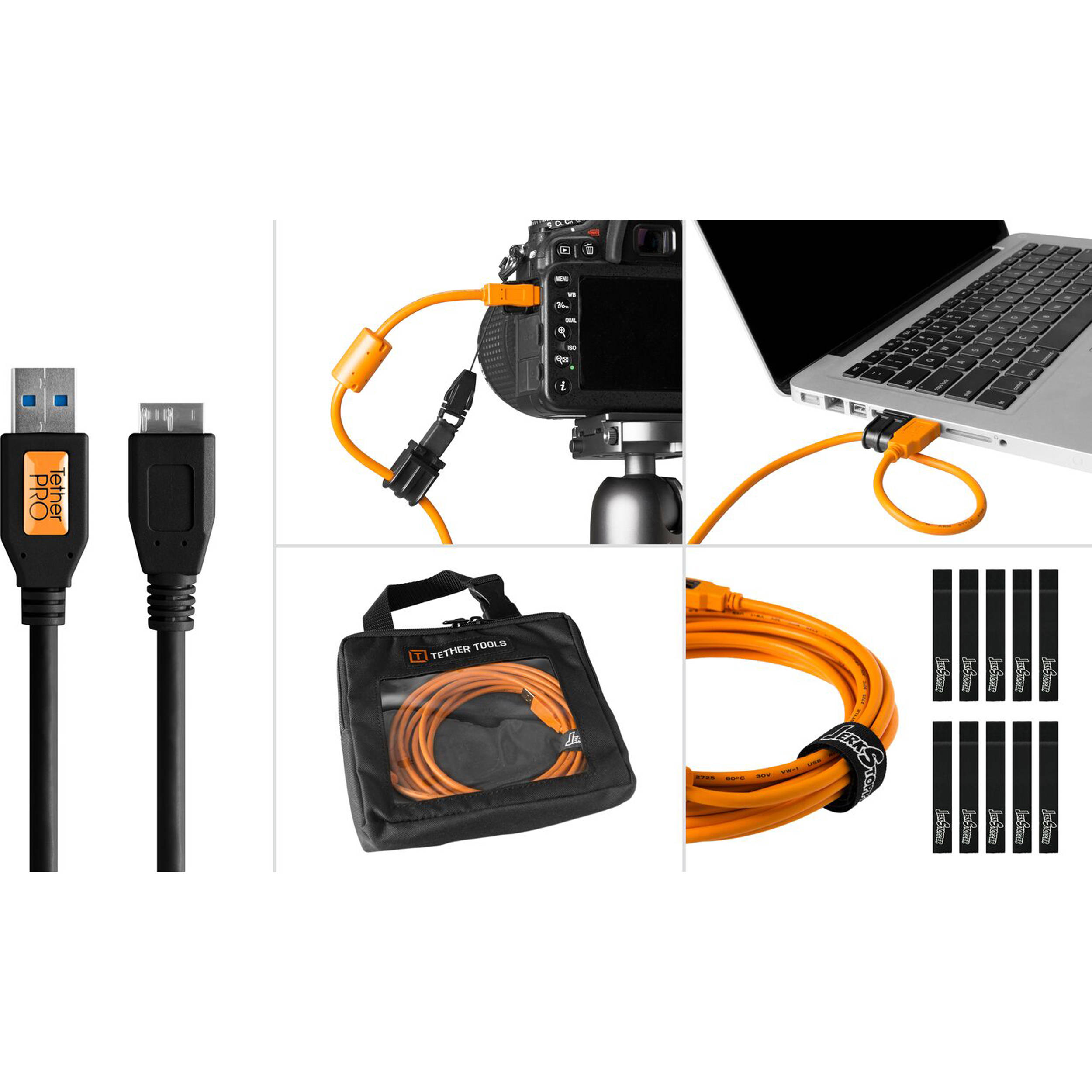 Tether Tools Starter Tethering Kit with USB 3.0 Type-A to Micro-B Cable (15', Black)